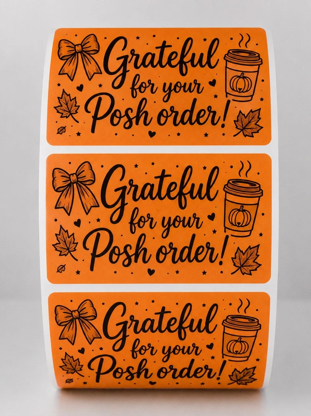 100 Orange Fall Grateful For Your Posh Order Stickers 2x1 Pumpkin Spice Coffee